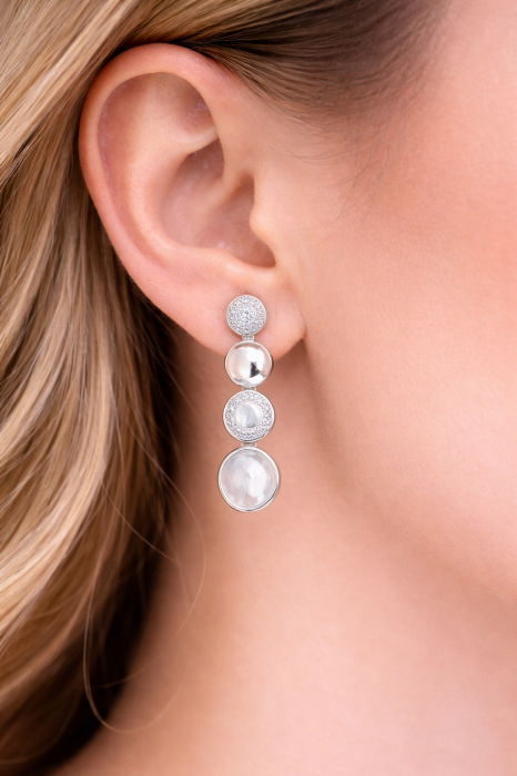 Cercei lungi din argint 925 cu sidef și zirconia – model elegant, 3.3 cm [2]