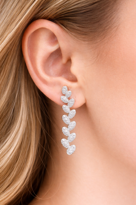 Cercei lungi din argint 925 cu zirconia albe – model elegant tip cascadă, 3 cm [3]