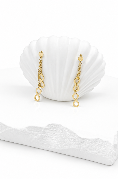 Cercei Lungi din Aur Galben 14K cu Simbol Infinit – Închidere cu Șurub, 4 cm [3]