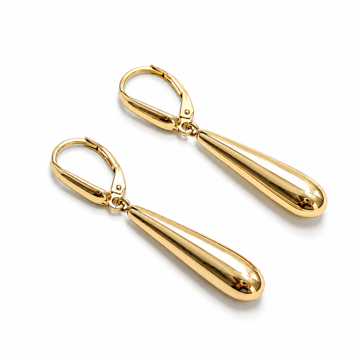 Cercei Lungi Picătură din Aur 14K – Design Minimalist Lucios [3]