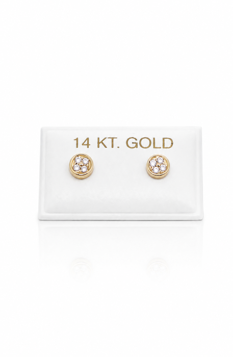 Cercei copii Rotunzi „4 Pietre Strălucitoare” din Aur 14K – 5 mm, cu Șurub și Protecție [3]