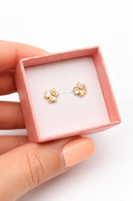 Cercei copii „Trifoiul Norocos” din Aur 14K – 6,5 mm, cu Șurub și Protecție [3]