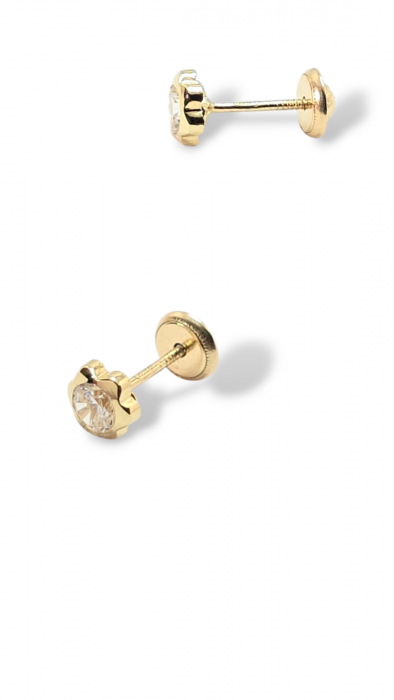 Cercei Bebe in forma de floare din Aur galben 14 kt si cristal Zirconia [2]