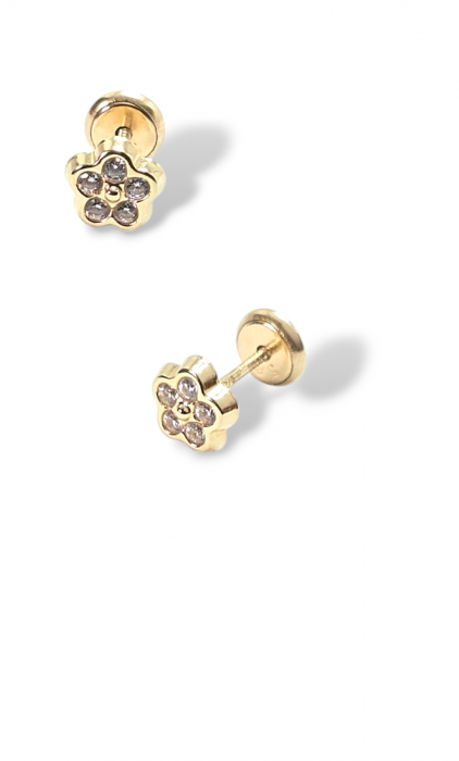 Cercei Bebe in forma de floare din Aur galben 14 kt si Cristale Zirconia [2]