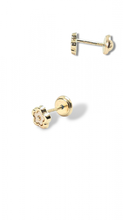 Cercei Bebe in forma de Floare din Aur galben 14 kt si Sidef [2]