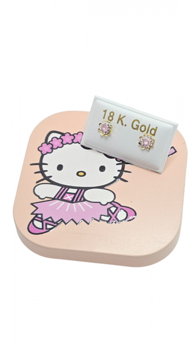 Cercei Bebe in forma de Floricica din Aur galben 18 kt si Cristale zirconia roz [3]
