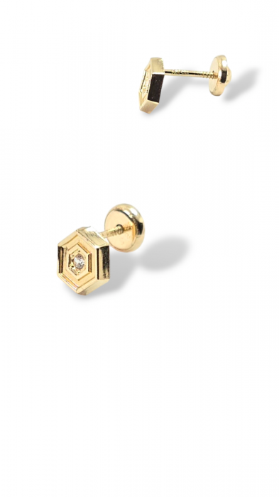 Cercei Bebe in forma de Hexagon din Aur galben 14 kt si Cristal Zirconia [2]