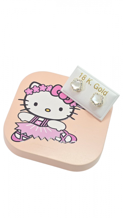 Cercei in forma de trifoi  din Aur galben de 18  kt cu Sidef si Cristale Zirconia [3]