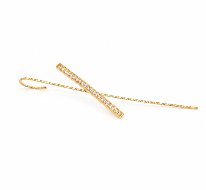 Cercel Fantezie Tip Fir din Aur Galben 14K cu Zirconii – Model Bară, 7 cm (1 Bucată) [3]