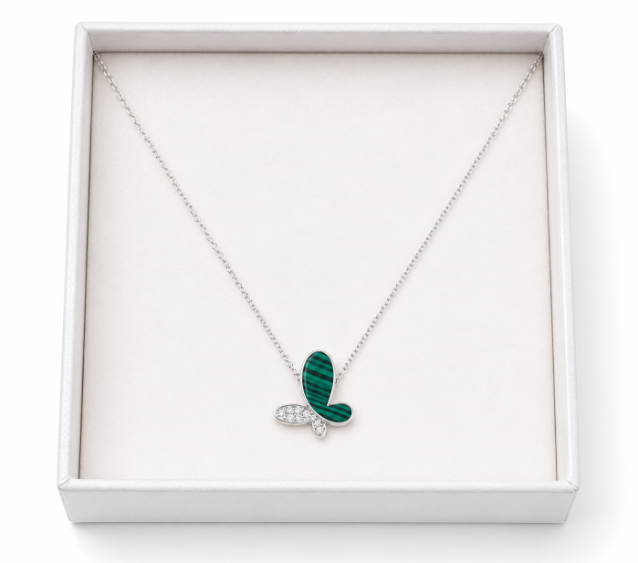 Colier din argint 925 cu fluture și malachit verde [3]