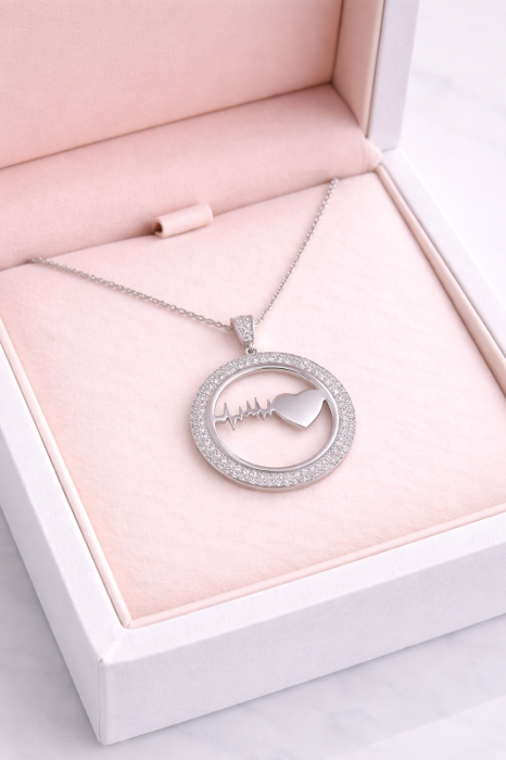 Colier din argint 925 „Heartbeat & Heart” cu zirconii – emoție în fiecare detaliu [2]