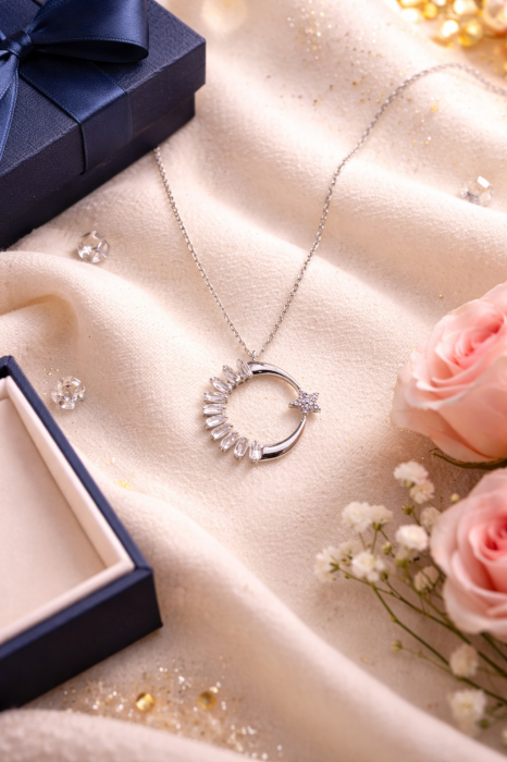 Colier din argint 925 „Lună & Stea” cu zirconii – eleganță delicată ajustabilă [4]