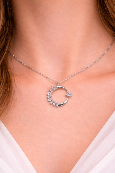 Colier din argint 925 „Lună & Stea” cu zirconii – eleganță delicată ajustabilă [2]