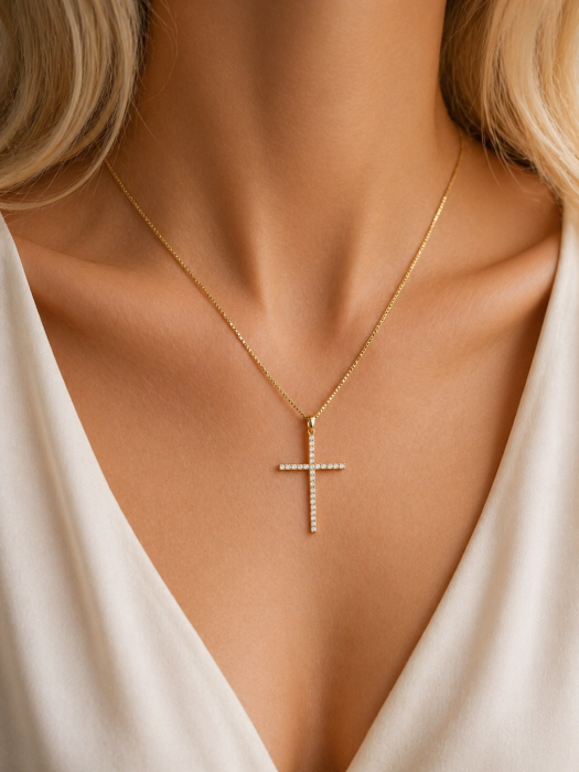Colier din aur 14K cu cruce și zirconii strălucitoare ✨ [2]