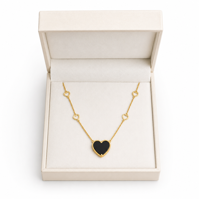 Colier din aur 14K cu inimă neagră și detalii delicate ✨ [2]