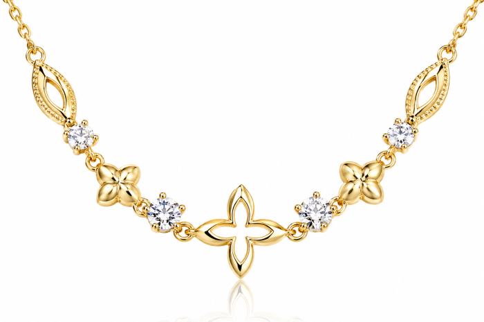 Colier din aur 14K cu motive florale și zirconii strălucitoare ✨ [4]