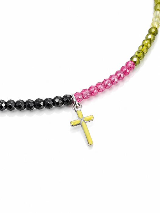 Colier Handmade cu Cruciuliță Galbenă din Argint și Cristale Multicolore [1]