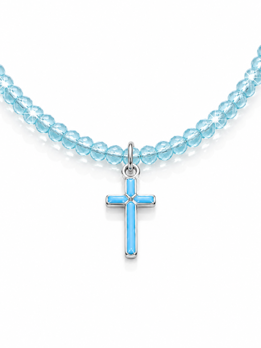 Colier Handmade din Argint cu Cruciuliță și Mărgele Albastre [2]