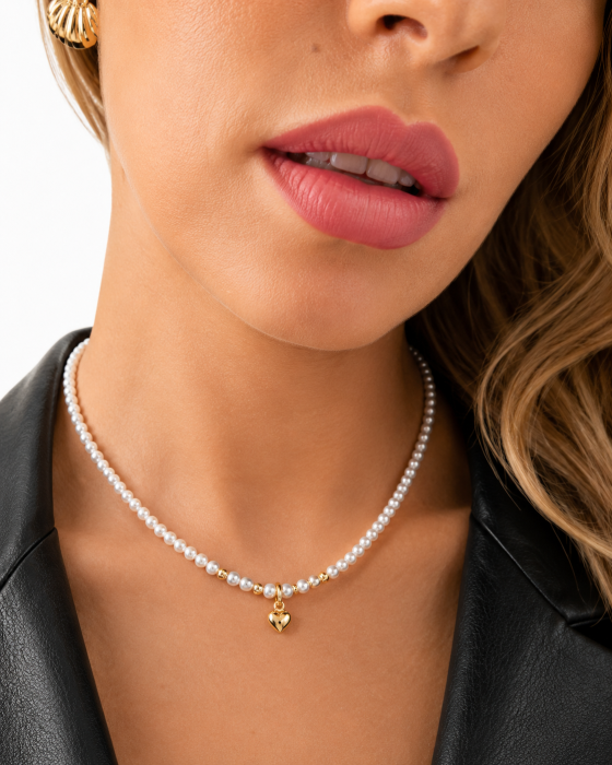 Colier Handmade din Aur 14KT cu Perle Naturale și Pandantiv Inimă [2]