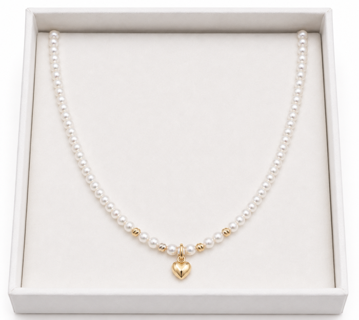 Colier Handmade din Aur 14KT cu Perle Naturale și Pandantiv Inimă [4]