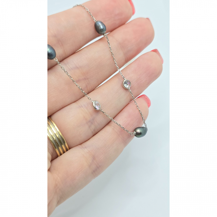 Colier cu Perle Negre din Argint 925 și Cristale Zirconia – 3.76 g, 43-48 cm [3]