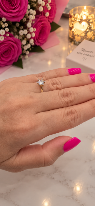 Inel de Logodnă cu Piatră Centrală – Aur 14K, Montură cu 6 Piciorușe [4]