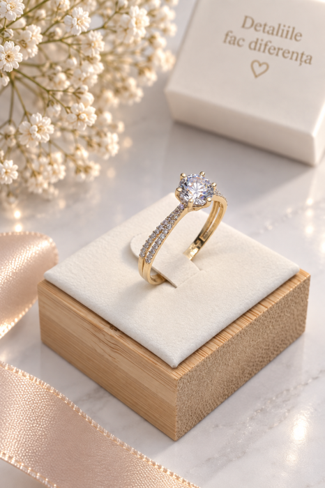 Inel de Logodnă din Aur 14K cu Piatră Strălucitoare – Model Elegant cu 6 Piciorușe [2]