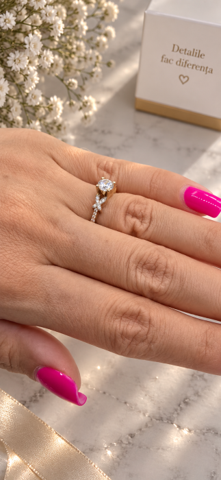 Inel de Logodnă din Aur Galben 14K cu Piatră Strălucitoare [4]