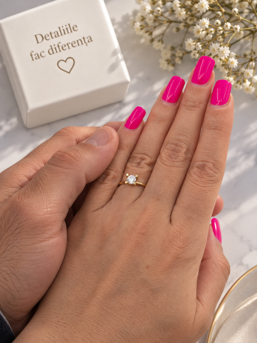 Inel de logodnă din aur galben 14K cu piatră strălucitoare – Eleganță clasică [4]