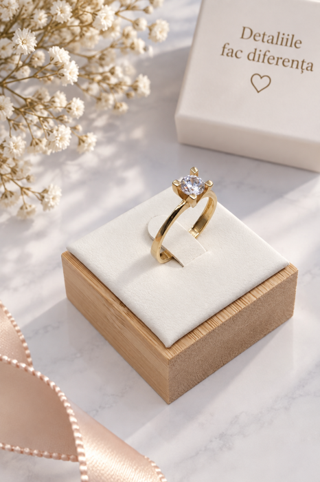 Inel de logodnă din aur galben 14K cu piatră strălucitoare – Eleganță clasică [2]