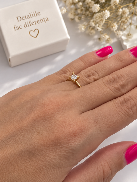 Inel de logodnă din aur galben 14K cu piatră strălucitoare – Eleganță clasică [3]