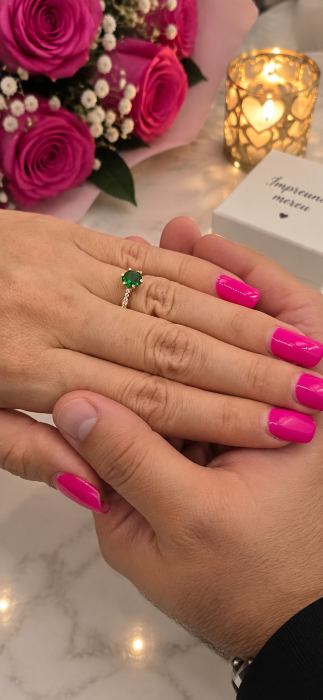 Inel de Logodnă din Aur Galben 14K cu Piatră Verde [3]