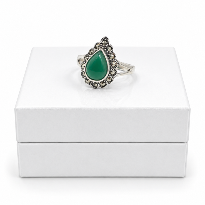 Inel din Argint 925 cu Calcedonie Verde și Marcasite [2]