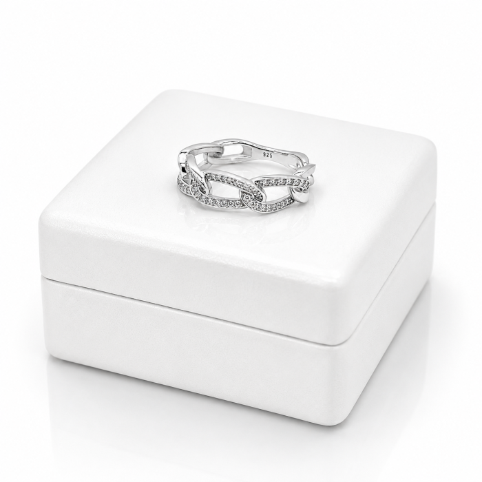 Inel Tip Chain Ring din Argint 925 cu Zirconii Strălucitoare [2]