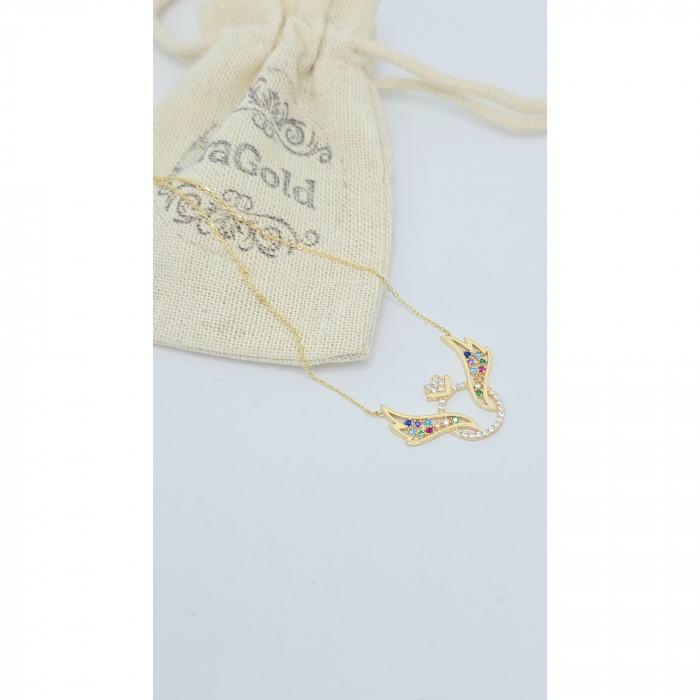 Lant cu Aripi din Aur 14 kt , Pietre Zirconia Curcubeu , 3.10 gr [2]