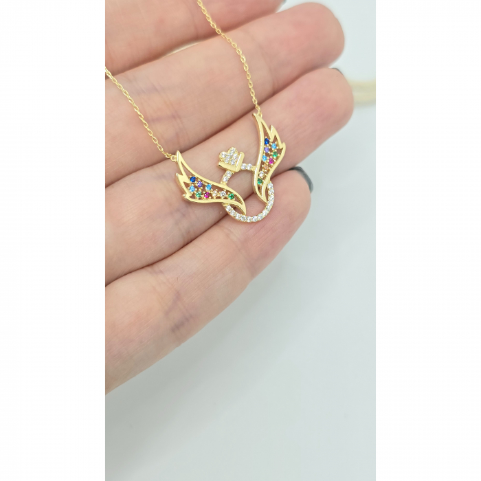 Lant cu Aripi din Aur 14 kt , Pietre Zirconia Curcubeu , 3.10 gr [3]