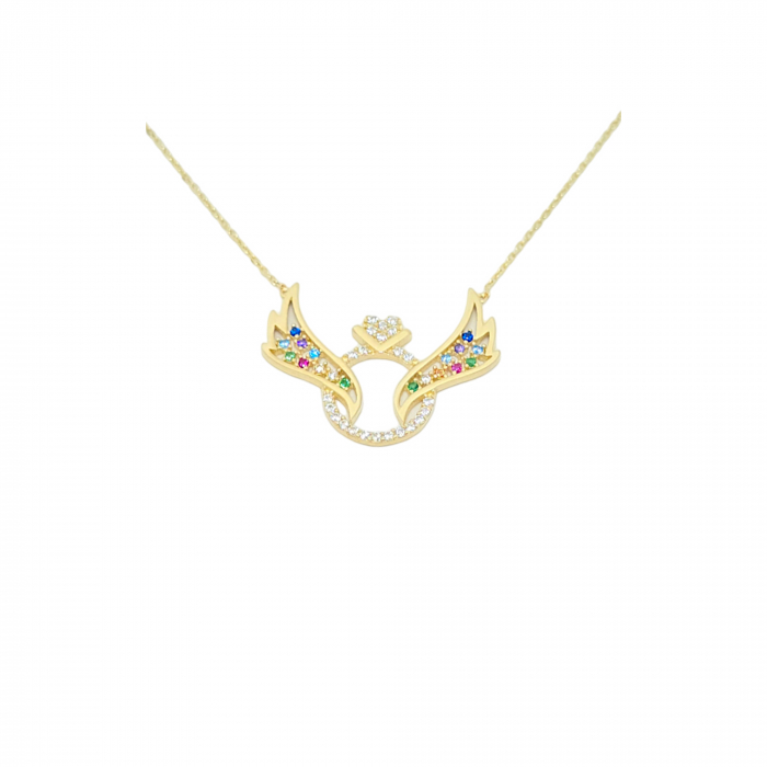 Lant cu Aripi din Aur 14 kt , Pietre Zirconia Curcubeu , 3.10 gr [1]