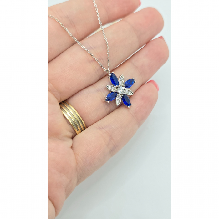 Lanț cu Floare Albastră din Argint 925 cu Cristale Zirconia – 3.22 g, 41-47 cm [3]
