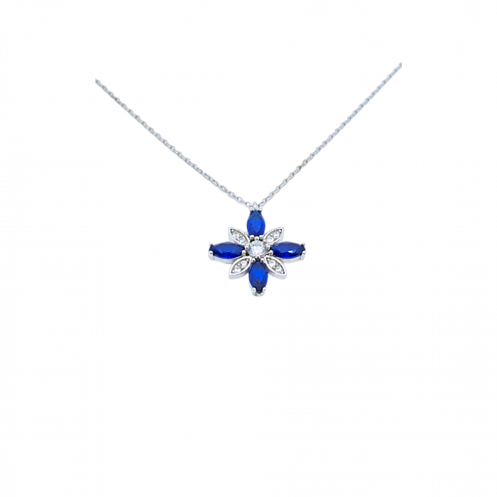 Lanț cu Floare Albastră din Argint 925 cu Cristale Zirconia – 3.22 g, 41-47 cm [1]