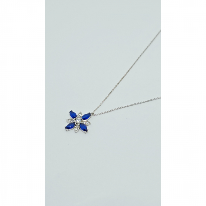 Lanț cu Floare Albastră din Argint 925 cu Cristale Zirconia – 3.22 g, 41-47 cm [5]