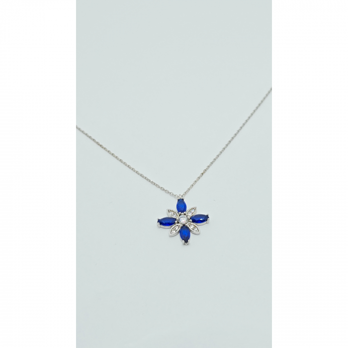 Lanț cu Floare Albastră din Argint 925 cu Cristale Zirconia – 3.22 g, 41-47 cm [4]