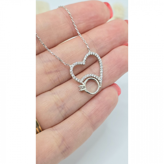 Lanț cu Inel și Inimioară din Argint 925 cu Cristale Zirconia – 2.68 g, 40-45 cm [3]