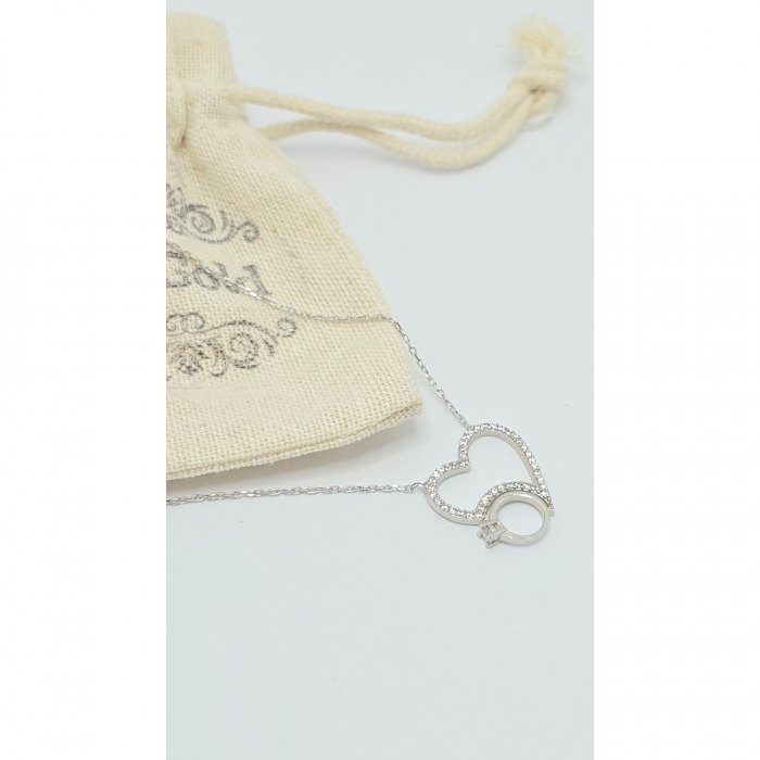 Lanț cu Inel și Inimioară din Argint 925 cu Cristale Zirconia – 2.68 g, 40-45 cm [4]