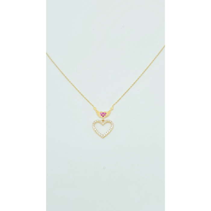 Lant cu Inimioara si aripioare din Aur 14 kt, pietre Zirconia, 2,21gr [4]