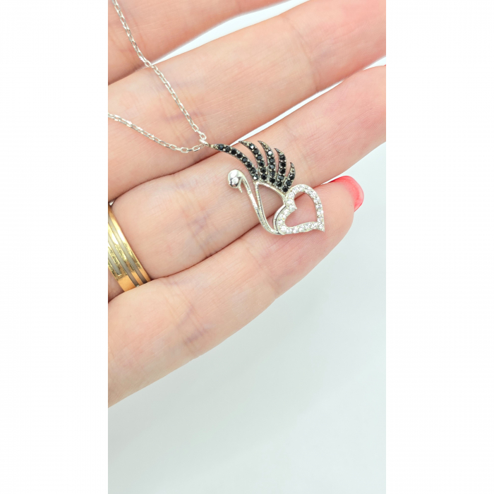Lanț cu Lebădă și Inimă din Argint 925 cu Cristale Zirconia – 2.82 g, 42-48 cm [3]