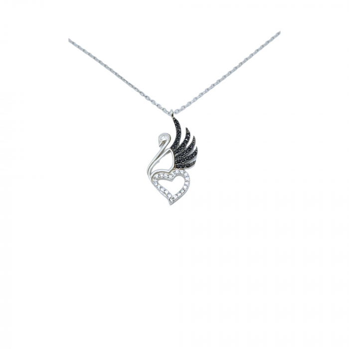 Lanț cu Lebădă și Inimă din Argint 925 cu Cristale Zirconia – 2.82 g, 42-48 cm [1]