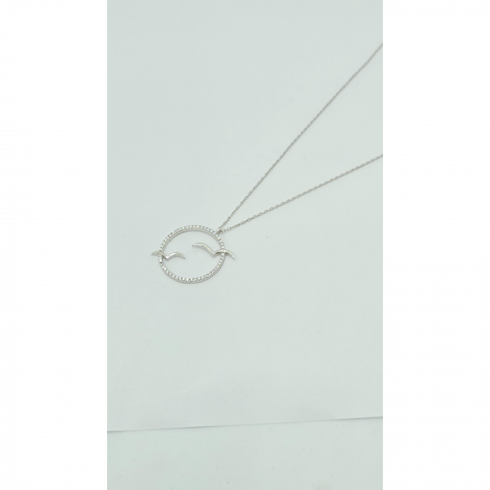 Lanț cu Medalion Rotund și Păsări din Argint 925 cu Cristale Zirconia – 2.85 g, 42-47 cm [5]