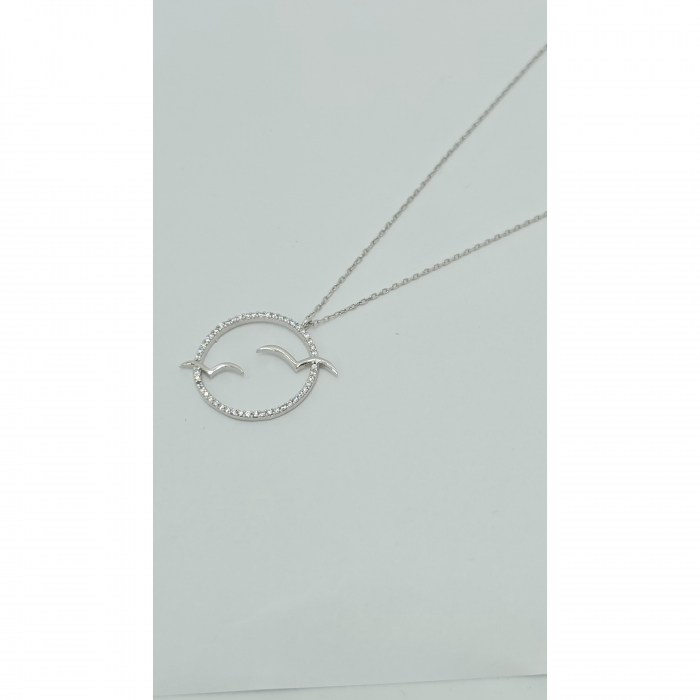 Lanț cu Medalion Rotund și Păsări din Argint 925 cu Cristale Zirconia – 2.85 g, 42-47 cm [4]