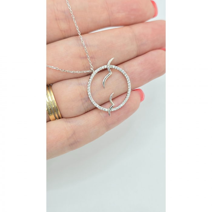 Lanț cu Medalion Rotund și Păsări din Argint 925 cu Cristale Zirconia – 2.85 g, 42-47 cm [3]