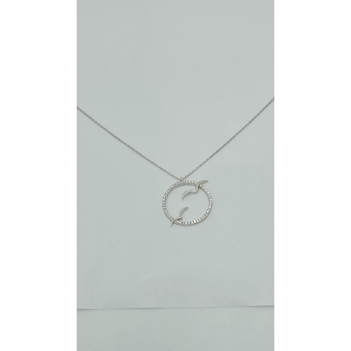 Lanț cu Medalion Rotund și Păsări din Argint 925 cu Cristale Zirconia – 2.85 g, 42-47 cm [6]